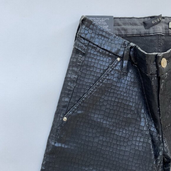 Guess Women’s Shape Up Seamless Skinny Jeans Reptile Black Waxed Finish Size 25 - Picture 6 of 14